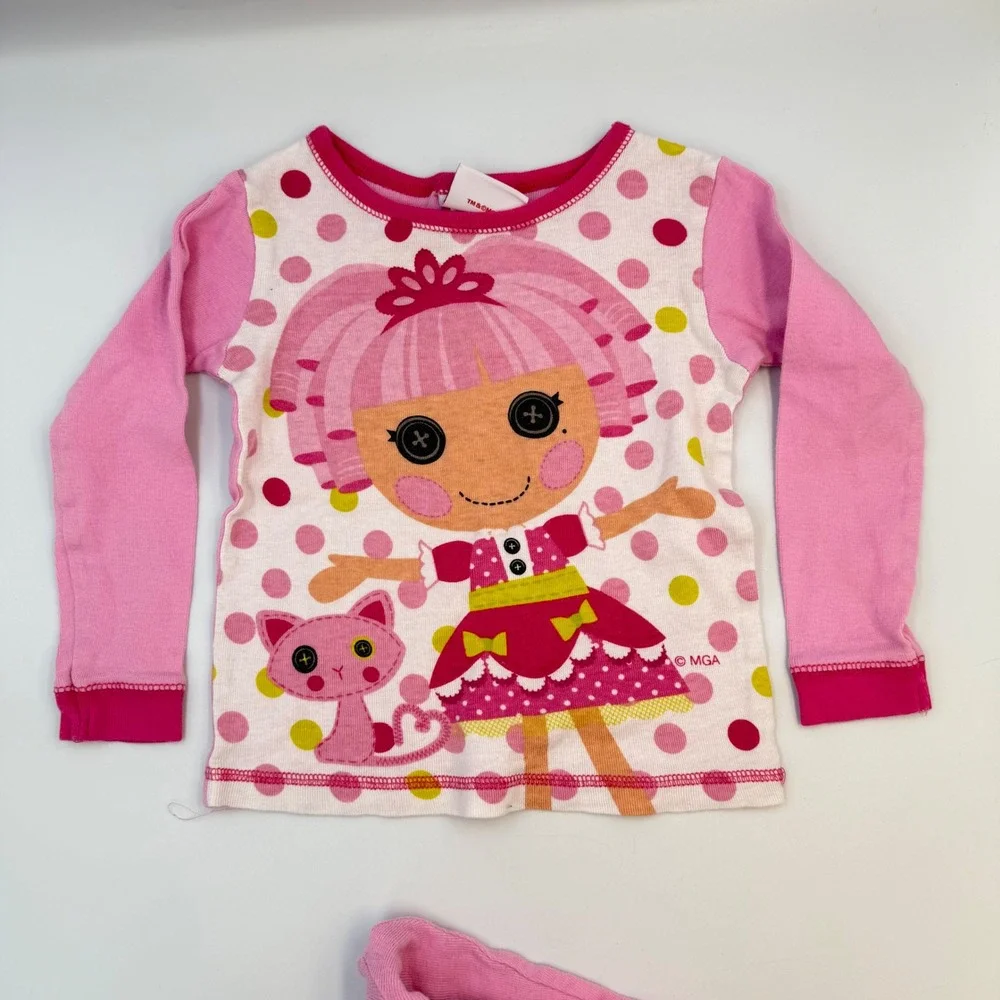 Lalaloopsy Girls Pajama Set 4T Pink Polka Dot Doll Cat Graphic 2‑Piece Sleepwear